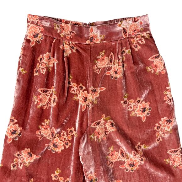 Hutch Anthropologie Pink Combo Orange Floral Burnout Velvet Velour Pants Size M - Picture 11 of 12